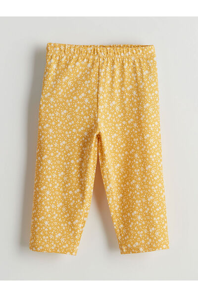 LC Waikiki LCW ECO Κίτρινο Ελαστική Μέση Floral Κοριτσίστικο Κολάν 3/4 Μήκους