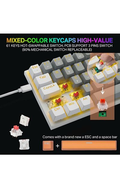 e-yooso Z-11 60% Mechanical Gaming Keyboard,Red Switch 61 Keys Wired Compact Keyboard