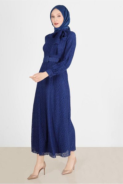 Alvina Lace Detailed Bow Belt Dress - 42413