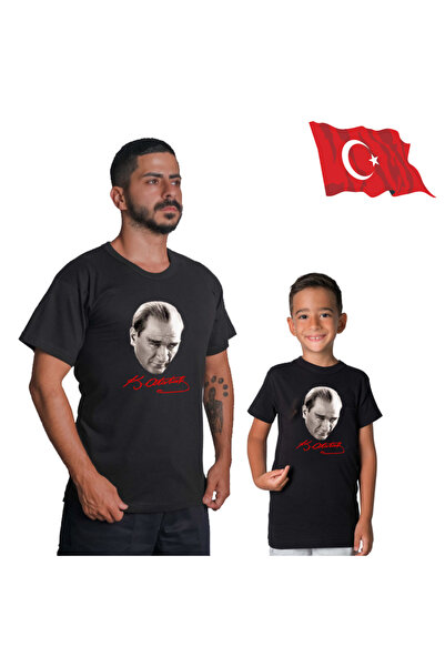 HediyeMania Tricou negru cu cu imprimeu semnături ale Ataturk pentru adulți ș...