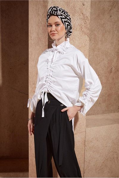 Alvina Μπλούζα από βαμβακερό σατέν με λεπτομέρεια με κορδόνι 44470
