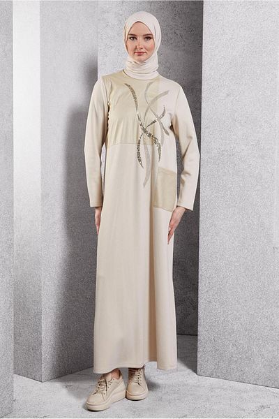 Alvina 45058 Model Hijab Dress - Stone Printed