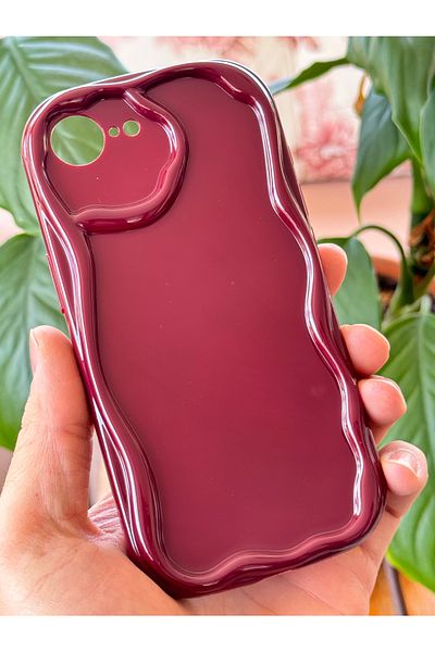 Fibaks Apple iPhone 16E Compatible Case with Camera Protection Wave Edge Shock Absorbing Burgundy Silicone Cover