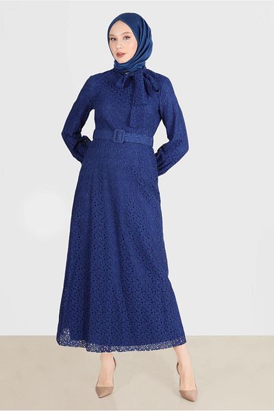 Alvina Lace Detailed Bow Belt Dress - 42413