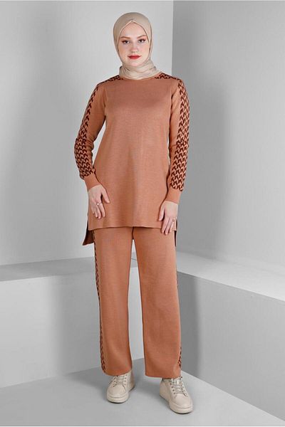 Alvina 43222 Model Patterned Double Knitwear Pants Set