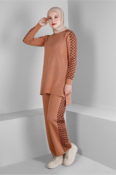 Alvina 43222 Model Patterned Double Knitwear Pants Set