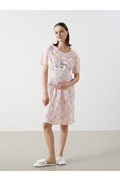 LC Waikiki Cămașă de noapte pentru gravide Özmarka, cu imprimeu și decolteu t...