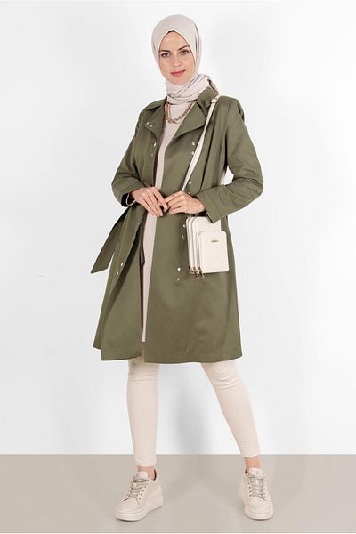 Alvina Snap Fastener Waist Belted Trench Coat - 10598