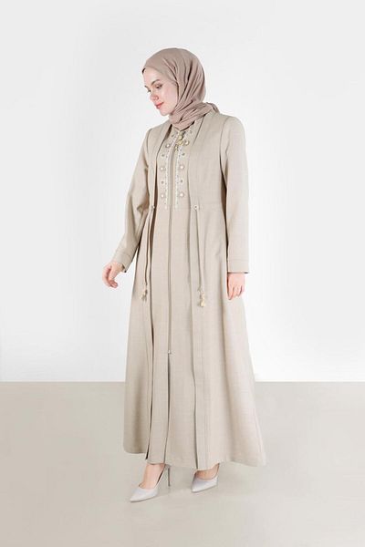 Alvina EMBROIDERY DETAIL WAIST TIE ZIPPERED COAT 10485