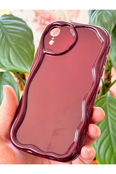 Fibaks Apple iPhone Xr Compatible Case Camera Protected Wave Edge Shock Absorbing Burgundy Silicone Cover