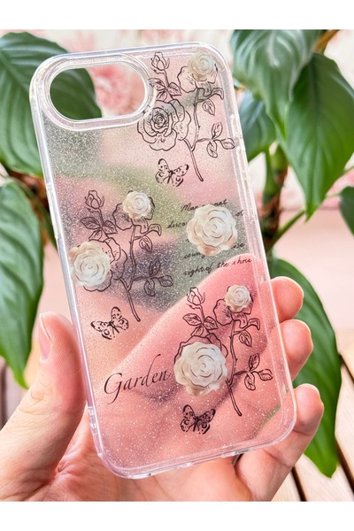 Fibaks Apple iphone 16e compatible case glitter white rose patterned colorful glossy shock absorbing cover