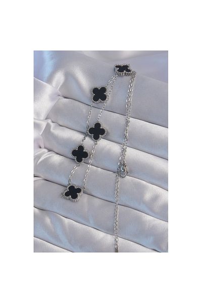 Skygo 316L Steel Silver Color Black Enamel Clover Necklace - Tj-Bko8997