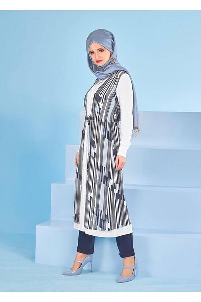 TRENDTESETTÜR Γυναικείο μπλε γιλέκο με κορδόνια Tunik 4297