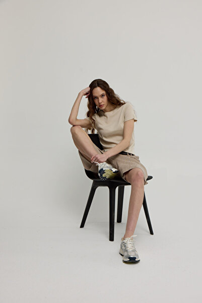 TUBİA Γυναικείο T-shirt Basic με κοντό μανίκι σε πέτρα χρώμα