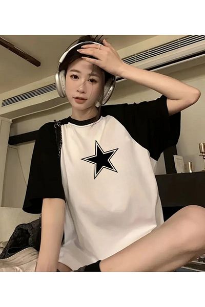 Touz Moda Λευκό μπλουζάκι με κοντό μανίκι Star Raglan