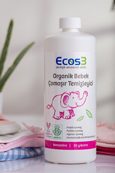 Ecos3 Organik Bebek Çamaşır Deterjanı, Vegan Sertifikalı, Ekolojik, Kokusuz, Konsantre 30 Yıkama, 1050ml