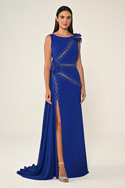 ALFABETA Long Evening Dress - Floral, Stone and Accessories Slit Alfa Beta