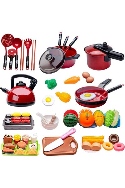 COOYA 86PCS Kid Play Kitchen Accessories, Fake Food Cooking Toys, Toddler Kitchen Playset