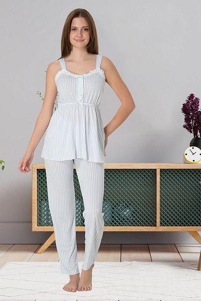 Lohussa Set de pijamale de maternitate pentru femei, cu dungi albastre, din bumbac, cu design special