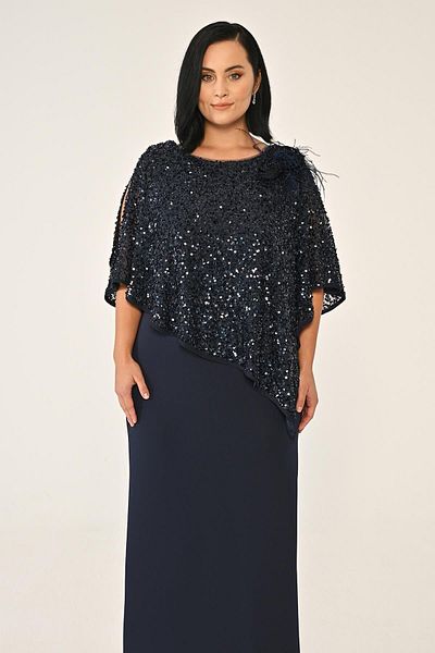 ALFABETA Crepe Long Evening Dress with Sequin Shawl (Alpha Beta)