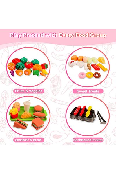 COOYA 86PCS Kid Play Kitchen Accessories, Fake Food Cooking Toys, Toddler Kitchen Playset