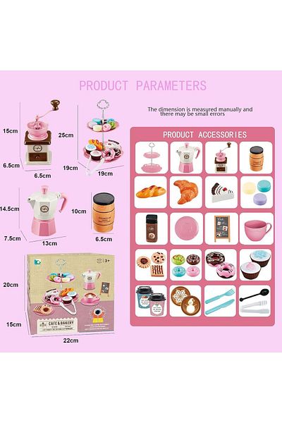 COOYA 38pcs Coffee Maker Set and Play Food Dessert Set for Kids Age 3 4 5 6 7 8 9, for Girls Boys