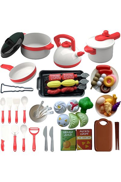 COOYA 60PCS Pretend Play Toys Set, Kids Play Cooking Set, Kids Kitchen Accessories Set