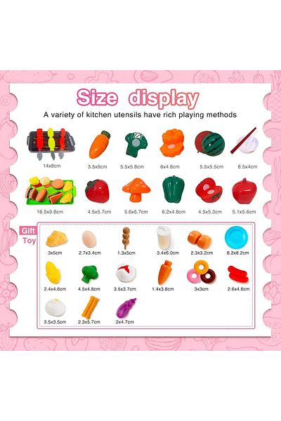 COOYA 86pcs Kid Play Kitchen Accessories, Pretend Food Cooking Toys, Learning Gift for Kids Girls Boys