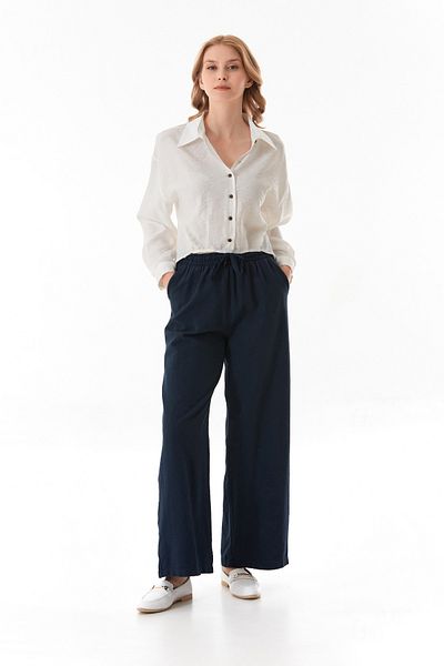 Fulla Moda Linen Palazzo Trousers - Elastic Waist