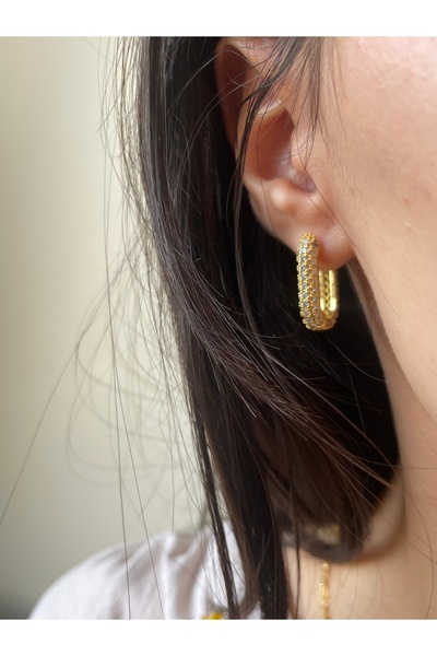 Vona Atelier Çelik Taşlı Dikdörtgen Küpe