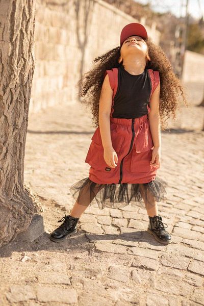 Hilal Akıncı Kids Girl's Gathered Tulle Detailed Skirt Stripe Detailed Blouse Hat Triple Set