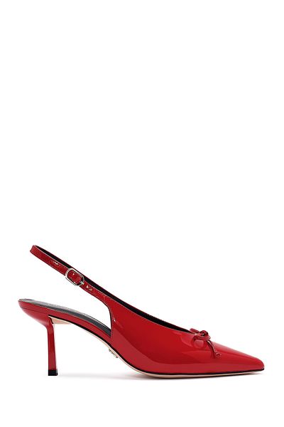 Derimod Women's Red Open Back Thin Heeled Patent Leather Shoes 24Wfd 122616