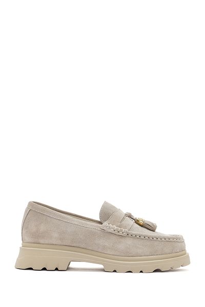 Derimod Beige Suede Leather Women's Loafer - Masculine 24sfd420110