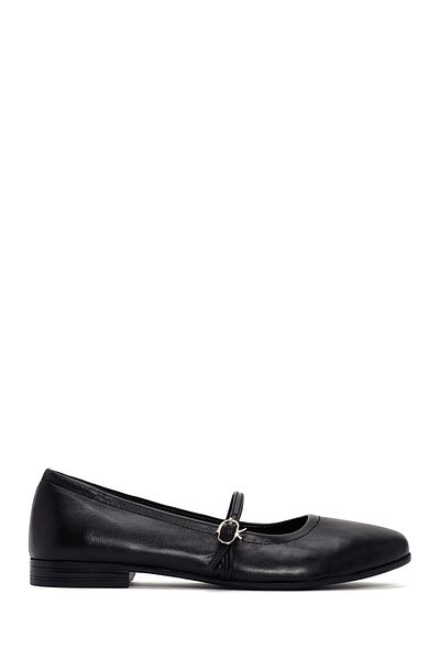 Derimod Women's Black Banded Leather Ballerinas 25Sfd 350318