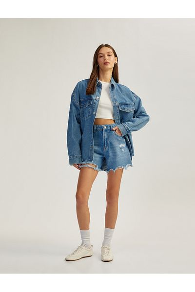 Koton Pantaloni scurți din denim cu nasturi cu ciucuri