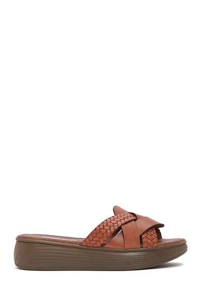 Derimod Women's Orange Thick Soled Leather Slippers 25Sfd 333214