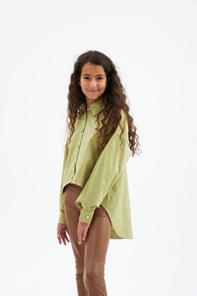 Hilal Akıncı Kids طقم قميص جلدي بتفاصيل طيات للفتيات مكون من قطعتين