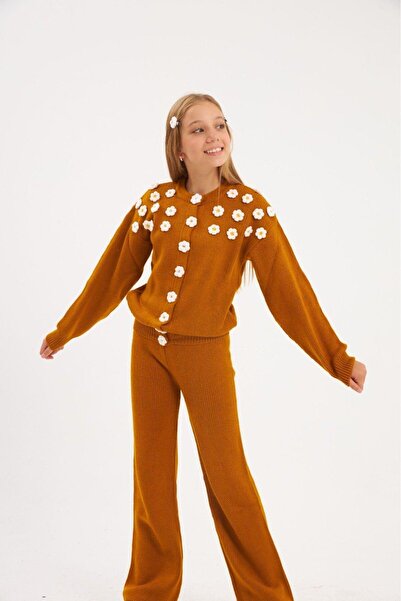 Hilal Akıncı Kids Kız Çocuk Çıtçıtlı Papatya İşlemeli Triko Hırka Renkli Trik...