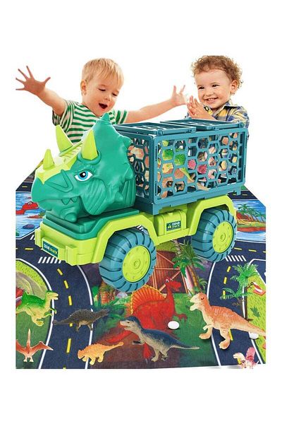 Yelajoy Dinosaur Truck Toys,With 8 Dyno Figures, Activity Play Mat,Dinosaur Eggs,Dinosaur Toys for Kids