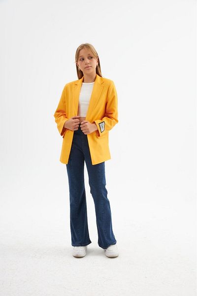 Hilal Akıncı Kids Girl's Logo Detailed Solid Color Blazer Jacket