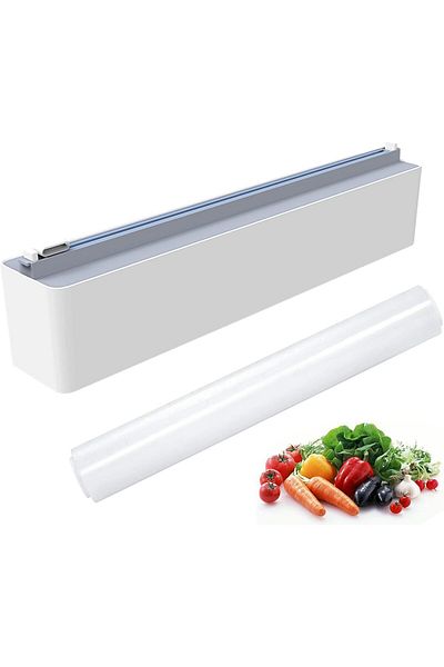 COOYA Aluminum Foil & Plastic Wrap Dispenser with Cutter, Including an Extra Roll of Food Cling Film,White