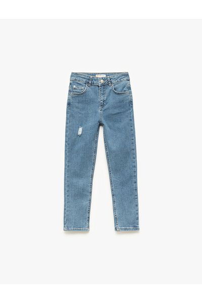 Koton Pantaloni din bumbac, drepti, cu buzunare cu nasturi, cu detaliu de rupere