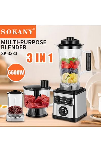 SOKANY 3-in-1 15 Speeds Electric Juicer & Coffee Grinder & Meat Blender Chopper Set, 0.8L+2L+3L,SK-3333