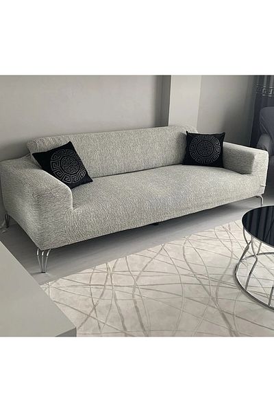 uzhanem Husă de canapea jacquard cu 3 locuri și husă de canapea extensibilă - crem (conținut de produs 1 bucată)