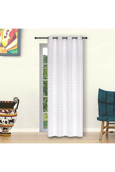 Generic Atlanta Single Colour-Fast Dyed Jacquard Washable Curtain With Eyelets Silver/White 140 x 240cm
