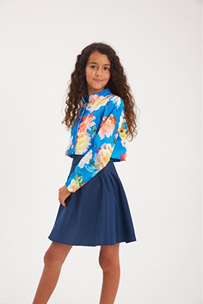 Hilal Akıncı Kids Дівчачий кроп-жакет з квітковим принтом, підкладкою та олівцевою спідницею, 2 предмети в комплекті