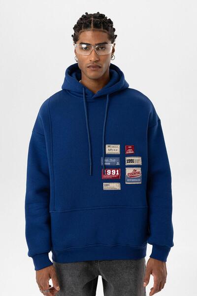 VAMOSCLO Etiket Detaylı Oversize Sweatshirt İndigo