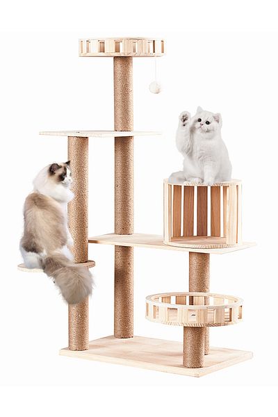 KidLe Solid Wood Cat Tree Cat Tower Cat Climbing Frame