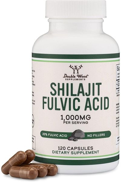 Double Wood Supplements Shilajit Resin Capsules (20% Fulvic Acid 1,000mg per Serving, 120 Count)