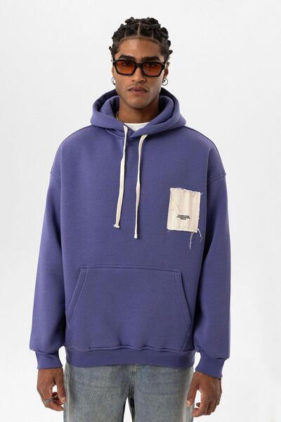 VAMOSCLO Label Detailed Oversize Hooded Sweatshirt Purple